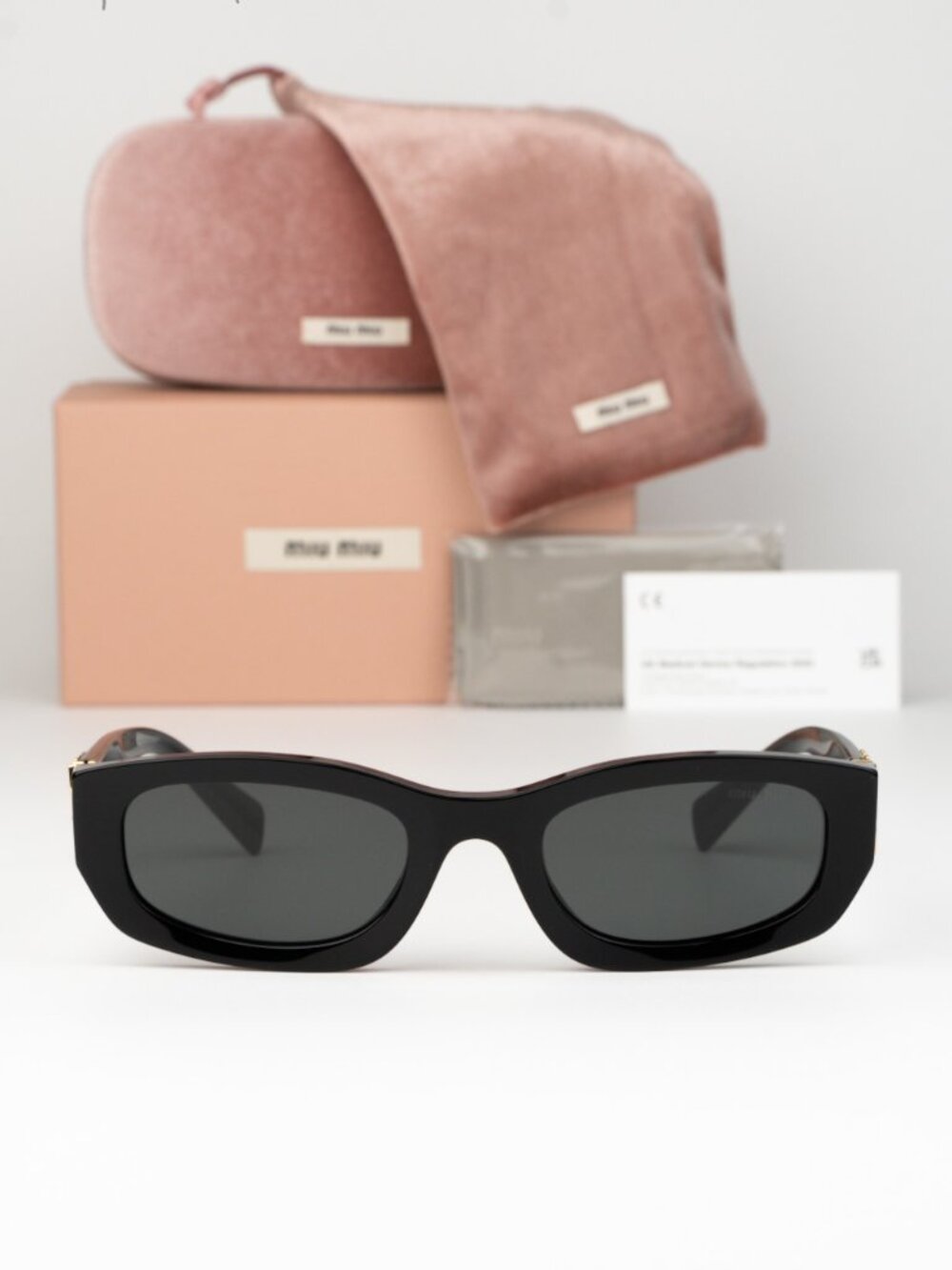 Miu Miu Women Sunglasses Black Grey Rectangle MUB04S 16K08Z NEW AUTHENTIC - Picture 2 of 10